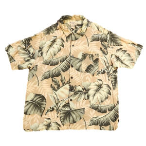 PANAMA Jack Tan & Green Leaf Print Button-Up Shirt